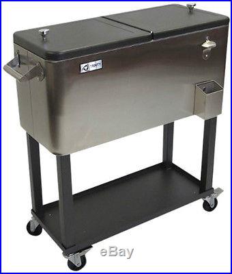 Stainless Steel Cooler with Shelf Ice Chest Patio Deck Outdoor Rolling Beverage