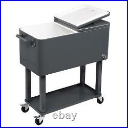 Stainless Steel Outdoor Patio Rolling Cooler 80 Qt Wicker Ice Beer Chest Cart