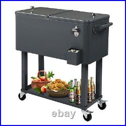 Stainless Steel Outdoor Patio Rolling Cooler 80 Qt Wicker Ice Beer Chest Cart