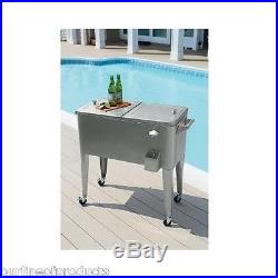 Stainless Steel Patio Beverage Cooler Outdoor Poolside Party Ice Rolling Chest