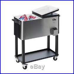 Stainless Steel Patio Rolling Wheel Cooler Ice Chest Portable Tray Party 80 QT