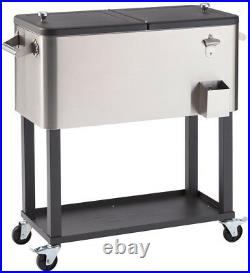 Standing Wheeled Cooler With Shelf 80 Qt. 20 Gal. Stainless Steel Bottle Opener