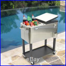 Standup Ice Cooler Stainless Steel Chest On Wheels Outdoor Party Drinks
