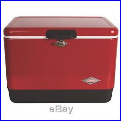 Steel Belted Cooler 54 Qt Coleman Ice Chest Stainless Camping Outdoor Red