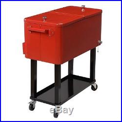 Steel Patio Party 65 Qt. Cooler Outdoor Rolling Cart Capicity Ice Chest Drain