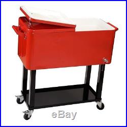 Steel Patio Party 65 Qt. Cooler Outdoor Rolling Cart Capicity Ice Chest Drain