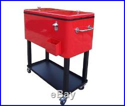 Steel Rolling Outdoor Patio Tailgate Party Ice Chest Cooler 80 Qt Cart Box Red