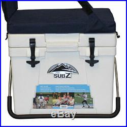 Sub Z Travel 23 Quart Double Wall Insulated Cooler with Cushioned Seat, White