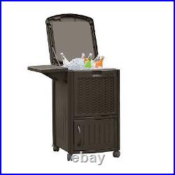 Suncast 77 Qt Resin Wicker Patio Cooler with Cabinet & Wire Basket, Java (2 Pack)