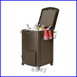 Suncast 77 Quart Resin Wicker Patio Cooler Cabinet Wire Basket, Java (Open Box)