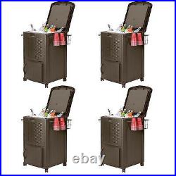 Suncast 77 Quart Resin Wicker Patio Cooler with Cabinet & Basket, Java (4 Pack)