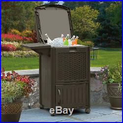 Suncast 77 Quart Resin Wicker Patio Cooler with Cabinet and Wire Basket, Java