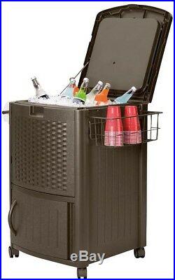 Suncast Cooler Ice Chest Patio Storage 77-Quart Portable Lightweight Cart Wicker