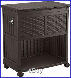 Suncast Entertaining Cooler Station Storage Ice Beverages Rolling Outdoors Patio