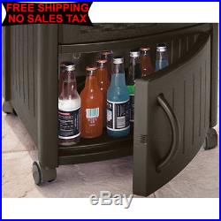 Suncast Outdoor 77 Quart Resin Wicker Patio Cooler, Wheeled Ice Chest with Cabinet