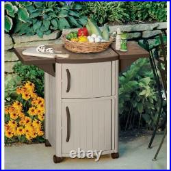 Suncast Patio Cabinet Serving Station Portable Outdoor Bar Carts Durable Resin