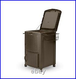 Suncast Quart Resin Wicker Patio Cooler Ice Box Cabinet & Basket- Outdoor/Pool