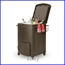 Suncast Quart Resin Wicker Patio Cooler Ice Box Cabinet & Basket- Outdoor/Pool