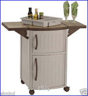 Suncast Serving Station Patio Cabinet Outdoor Deck Serve with Counter Space