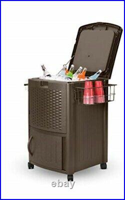 Suncast wicker outdoor cooler with wheels portable outdoor bar cart to store