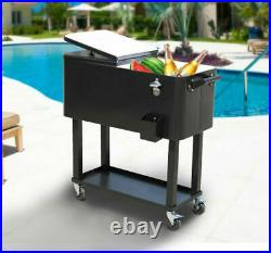 TOP Outdoor 80QT Party Patio Rolling Cooler Cart Ice Beer Beverage Chest Cool US