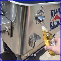Tommy Bahama 100-QT Stainless Steel Rolling Cooler +Bottle Opener & Cap Catcher
