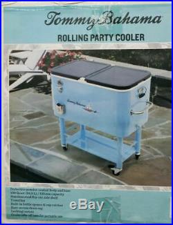 Tommy Bahama 100-Qt. Cooler Mobile Rolling Ice Chest Silver/Blue NEW
