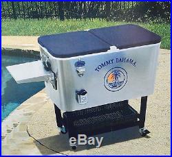 Tommy Bahama 100 Qt Stainless Steel Cooler Rolling Party Patio Wheels Portable