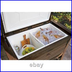 Tommy Bahama 100 Quart Rolling Wood Cooler Beverage Cart Ice Chest Patio Porch