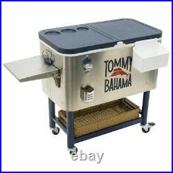 Tommy Bahama 100 Quart Stainless Steel Rolling Cooler Folding Side Shelf