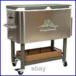 Tommy Bahama 100 Quart Stainless Steel Rolling Cooler Hard Chest, Drain Plug NEW
