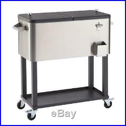 Trinity 80 Qt. /20 Gal. Stainless Steel Standing Wheeled Cooler with Shelf Storage