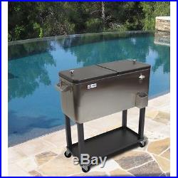 Trinity Patio Deck Cooler Rolling Outdoor 80 Quart Stainless Steel Home Party