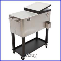Trinity Patio Deck Cooler Rolling Outdoor 80 Quart Stainless Steel Home Party