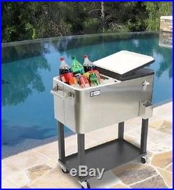 Trinity Stainless Steel Cooler with Lower Shelf 20-Gallon Capacity Casters 2Tone