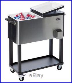 Trinity Stainless Steel Cooler with Lower Shelf 20-Gallon Capacity Casters 2Tone