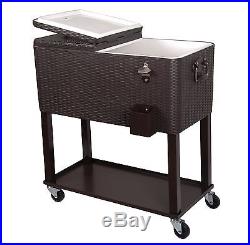 UPHA 80 Quart Rolling Cooler Cart Outdoor Patio Party Cooling Bin with ShelfB