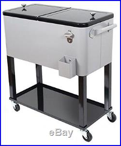 UPHA 80 Quart Rolling Ice Chest Portable Patio Party Bar Drink Entertaining On