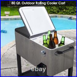 US 80Qt Outdoor Party Rolling Cooler Cart Ice Beer Beverage Chest Party Portable