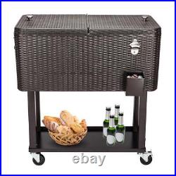 Used 80QT Outdoor Rolling Cooler Cart Ice Beer Beverage Chest With Wheels
