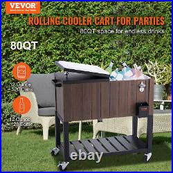 VEVOR 80Qt Patio Cooler Cart Outdoor Rolling Ice Chest Woodgrain Party Cooler
