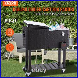 VEVOR 80Qt Rolling Cooler Cart Outdoor Patio Portable Ice Chest Cart with Shelf