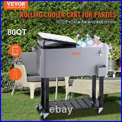 VEVOR Patio Cooler Cart 80Qt Outdoor Rolling Ice Chest Bin On Wheels with Shelf