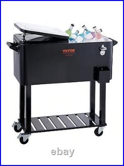 VEVOR Rolling Ice Chest Cooler Cart 80 Quart, Portable Bar Drink Cooler, Black