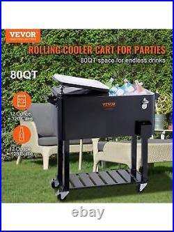 VEVOR Rolling Ice Chest Cooler Cart 80 Quart, Portable Bar Drink Cooler, Black