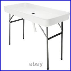 VINGLI 4 Foot Party Ice Folding Table Plastic with Matching Skirt White