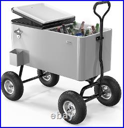 VINGLI 80 Quart Wagon Rolling Cooler Ice Chest, WithLong Handle and 10 Wheels, Po