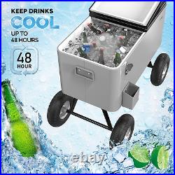 VINGLI 80 Quart Wagon Rolling Cooler Ice Chest, WithLong Handle and 10 Wheels, Po