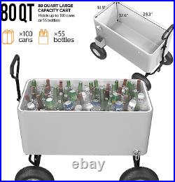 VINGLI 80 Quart Wagon Rolling Cooler Ice Chest, WithLong Handle and 10 Wheels, Po