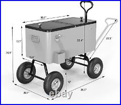 VINGLI 80 Quart Wagon Rolling Cooler Ice Chest, WithLong Handle and 10 Wheels, Po